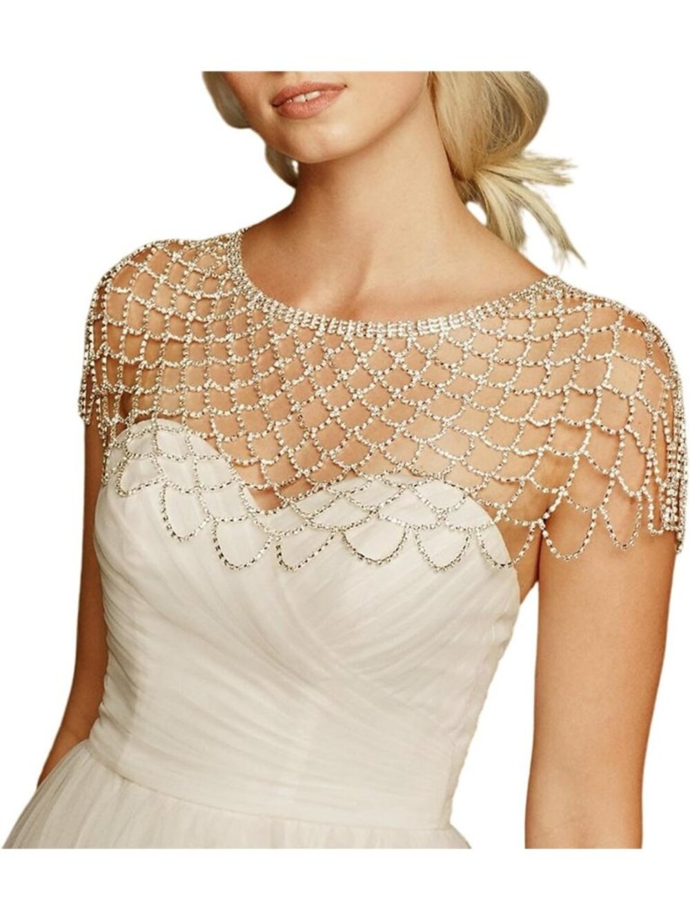 Elegant Rhinestone Mesh Shawl with Tassels - Perfect for Weddings & Evening